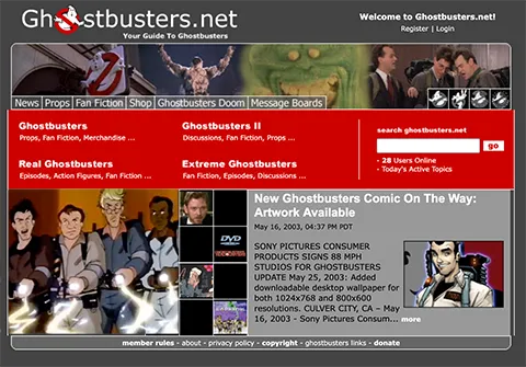 The first iteration of Ghostbusters.net.